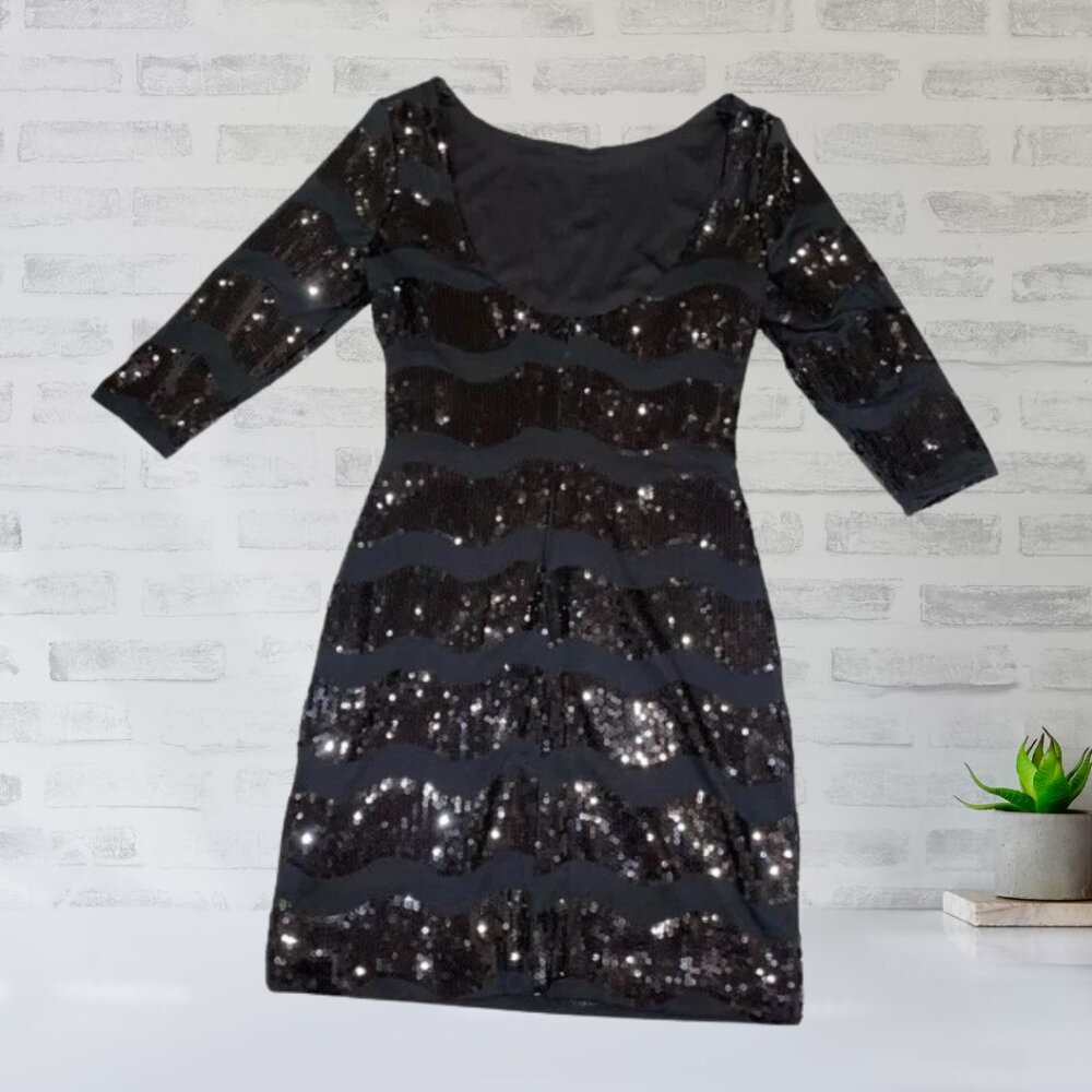 As U Wish Dress Adult Small Black Sequin Long Sleeve Cocktail Dress Womens